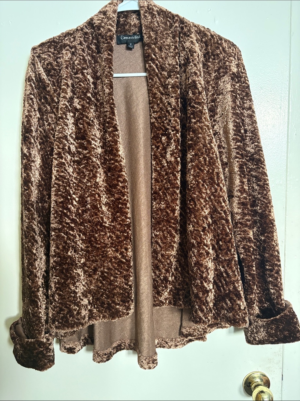 VINTAGE Connected apparel Plush Brown Teddy Open-Front Jacket
